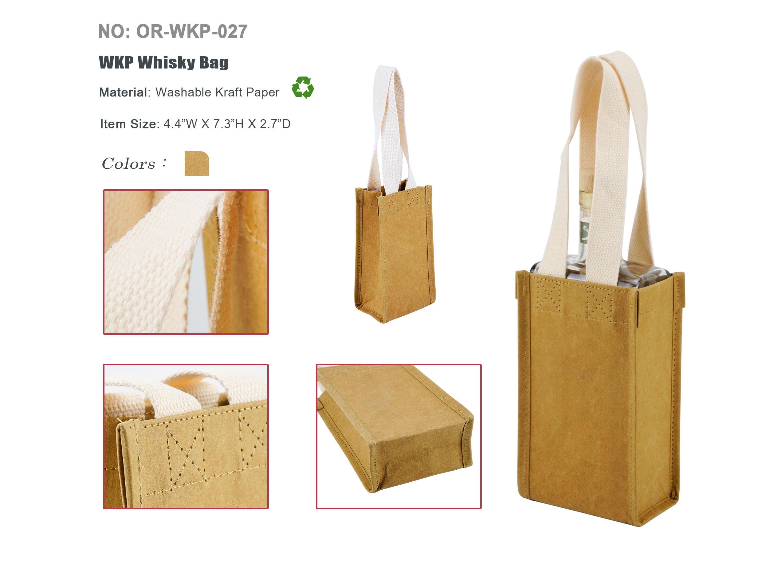 Washable kraft paper bottle bag reusable gift grocery bag