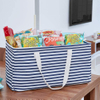 Canvas Collapsible Utility Tote Reusable Grocery Shopping Large Bag Laundry Carry Bag Wire Frame Rectangular Canvas Basket 