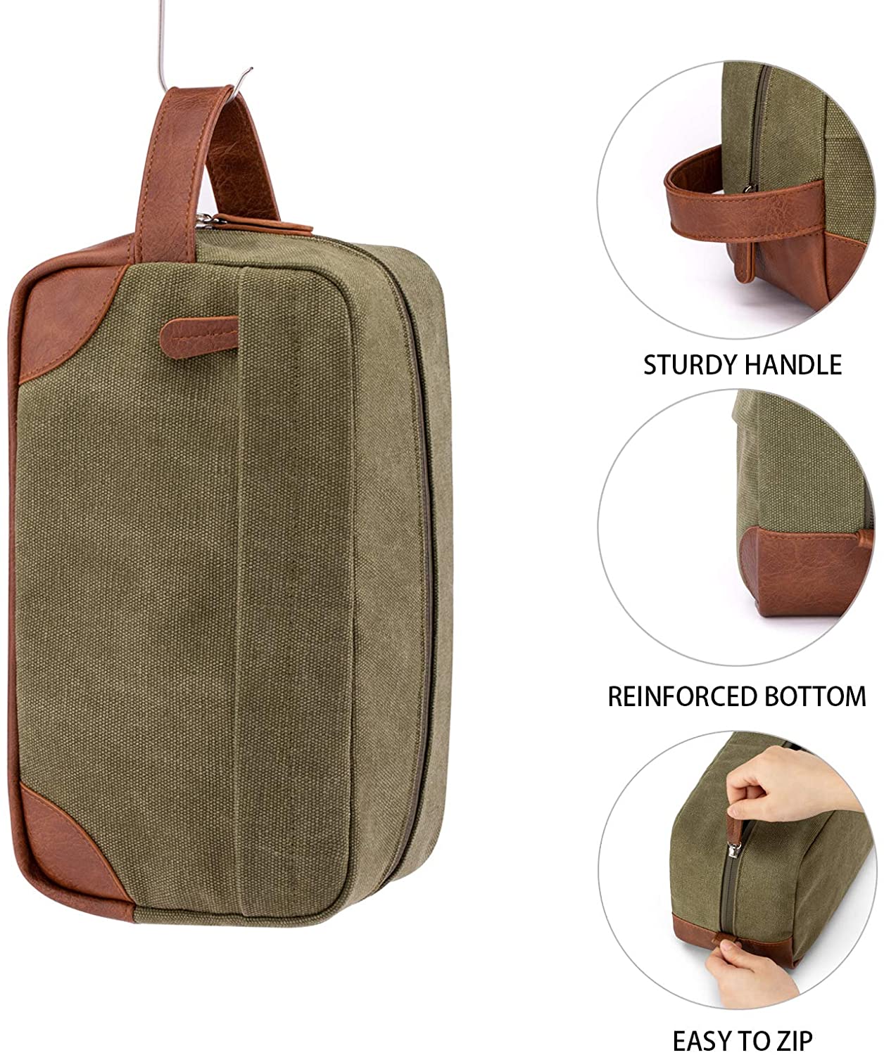 Toiletry Bag Hanging Dopp Kit for Men Water Resistant Canvas Shaving Bag with PU leather Handle Large Capacity for Travel Manufacturer 