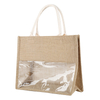 Burlap Bags with Laminated Interior and Soft Handles Reusable Transparent Large Capacity Shopping Grocery Tote Bag
