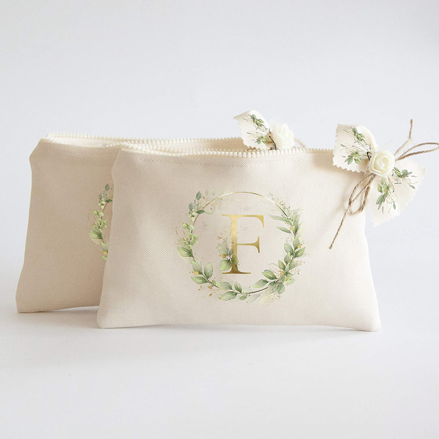 Reusable Eco Friendly Cute Makeup Canvas Bag Pouch Gift Bag With Initial Letter Zipper Closure 